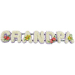 A long, horizontal floral arrangement spells out the word "GRANDPA" in bold block capitals, meticulously designed as a funeral tribute that would sit beautifully in a chapel or crematorium near Bounds Green. Each letter is generously filled with tightly packed white chrysanthemums, creating a plush, cushion-like surface of petals that looks soft to the touch and gives an impression of purity and serenity. The chrysanthemums are uniform in size and tone, lending a sense of unity and completeness to the name. Along the bottom edge of each letter, a slender band of pale lavender ribbon provides a faint wash of colour and a clean outline, subtly separating the white blooms from the supporting structure without overpowering the design. Behind the flowers, dark green bars discreetly link the letters in one continuous line, ensuring the tribute remains stable while keeping the overall look light and airy. Four thoughtfully placed floral sprays add rich colour and meaning. On the 'G' and the 'D', deep red anthuriums with their glossy, heart-shaped spathes and prominent yellow spadices sit among dark green foliage and hints of small purple filler flowers, suggesting devoted love and remembrance. The first 'A' and the final 'A' hold clusters of soft yellow-green orchids, their graceful petals arching elegantly over fresh greenery, bringing a refined, almost timeless beauty to the design. The arrangement as a whole feels composed, dignified, and deeply personal, the kind of bespoke lettering a family might choose when working with Bounds Green Flowers to express love, gratitude, and lasting memories of a cherished grandfather.