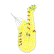 A lifelike saxophone fashioned entirely from flowers stands in crisp relief against a plain white background, its silhouette immediately recognisable. The main body, neck, and flared bell are built from countless sunny yellow chrysanthemum florets, each head pressed closely to the next so that the surface appears soft yet impeccably neat, like a finely tailored garment in petal form. Deep red spray roses or compact rosebuds are set into this yellow canvas in careful clusters, echoing the saxophone's keys and intricate mechanisms, their rich tone adding drama and a sense of heartfelt emotion. Tracing the outer edges and curling around sections of the neck and lower body, strands of slim green foliage lend a graceful, flowing movement, as if the music itself were captured in winding greenery. Near the mouthpiece, on the upper left of the design, a few delicate wires or stems emerge, subtly suggesting the reed and internal structure while keeping the finished piece visually light. The overall ambiance is one of respectful celebration: the bright yellow speaks of cherished memories and shared laughter, while the red accents bring in a more intimate note of devotion and loss. Crafted with the precision of an experienced local florist accustomed to creating bespoke funeral tributes for families in Bounds Green, this floral saxophone would be an especially meaningful choice for honouring a musician, choir member, or avid concertgoer who loved the sounds of jazz or brass. It offers a tender way to say goodbye while still reflecting the personality and passion that once filled rooms with music.